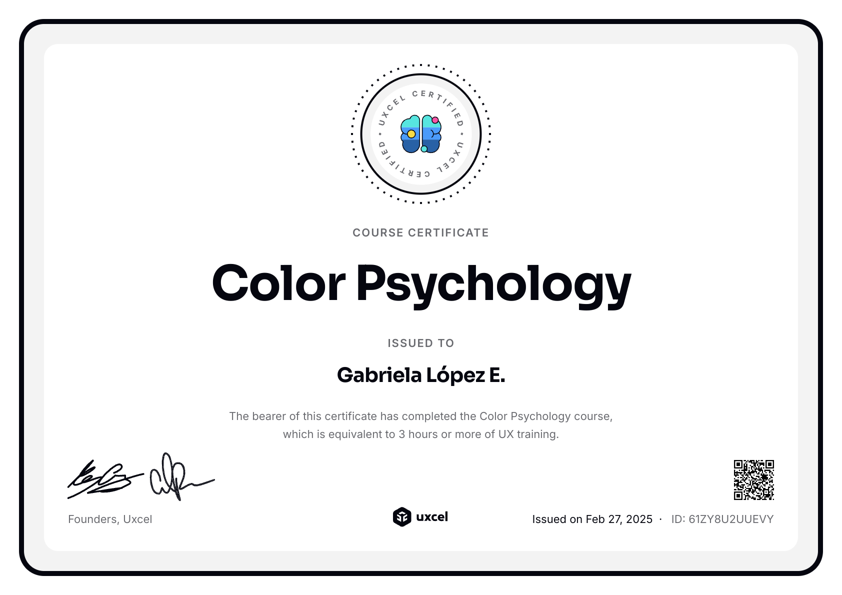 Gabriela López E.'s certificate